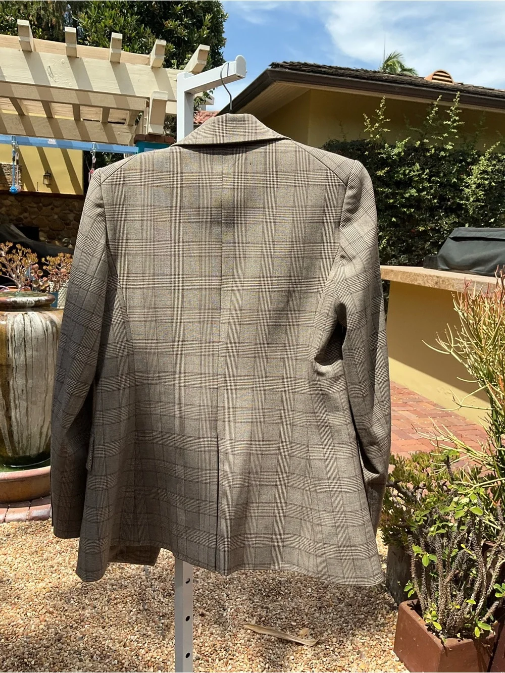 Veronica Beard Tan Plaid Longline Blazer